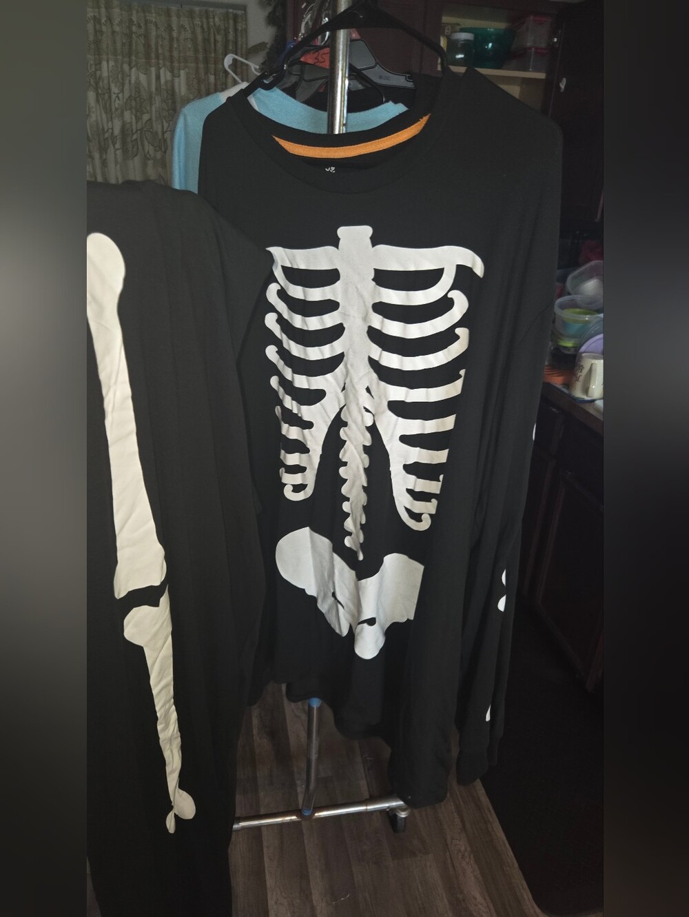 white + black skeleton long sleeve shirt an pants in a size 3XL #halloween #goth